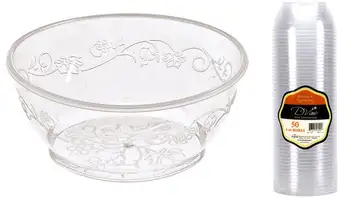 Heavyweight Plastic 6 oz. Clear D'Vine Bowl 50-Packs - Hanna K. Signature