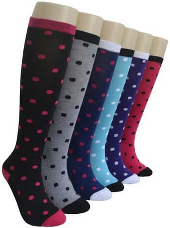Women's Novelty Knee High Socks - Two Tone Polka Dot Prints - Size 9-11