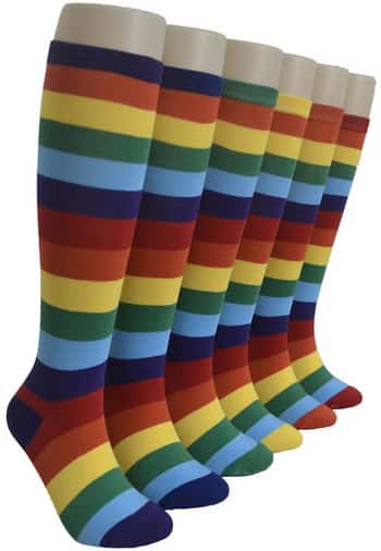 Women's Novelty Knee High Socks - Rainbow Stripe Print - Size 9-11