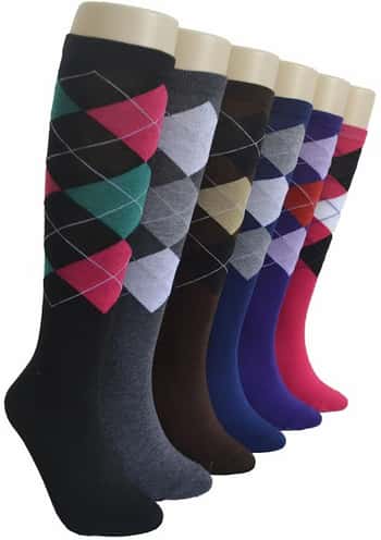 Women's Novelty Knee High Socks - Two Tone Argyle Print - Size 9-11