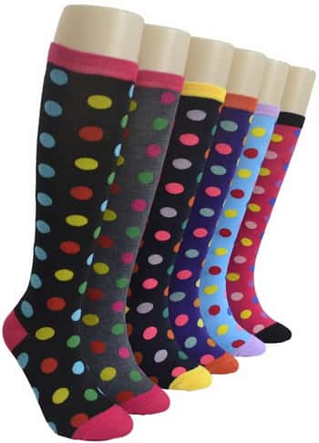 Women's Novelty Knee High Socks - Polka Dot Prints - Size 9-11