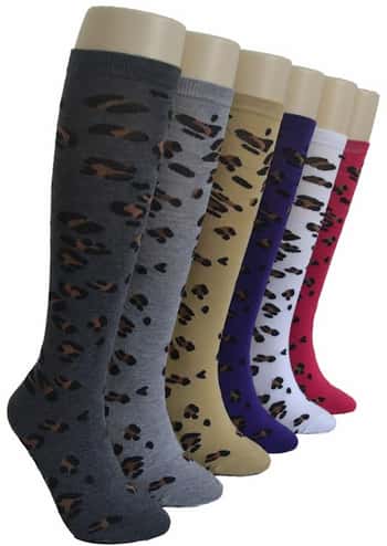 Women's Novelty Knee High Socks - Two Tone Leopard Print - Size 9-11