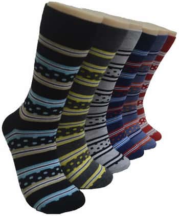 Men's Novelty Crew Socks - Two Tone Polka Dot & Striped Print - Size 10-13