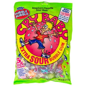 Gum Balls Cry Baby 4 Oz. Bag 5 Flavors Extra Sour Bubble Gum