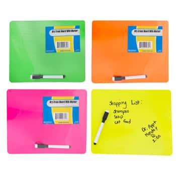 Dry Erase Board 4 Neon Colors 8x10 Mdf Magnetic W/marker Shrink/label/mdf Comply