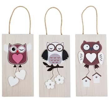 Wall Plaque Owl 3ast Mdf W/3d Mdf Icons 3.94 X 7.87inupc/mdf Comply Label