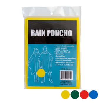 Rain Poncho W/hood Peva Plastic 52 X 80in/60g 4ast Colors Pb Insert