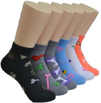 Women's Low Cut Novelty Socks - Dog Print - Size 9-11