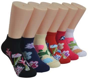 Women's Low Cut Novelty Socks - Floral Print - Size 9-11