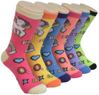 Women's Novelty Crew Socks - Lollipop, Pony, & Rainbow Print - Size 9-11