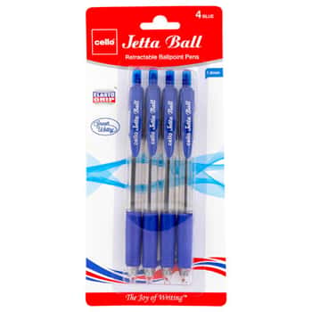 Pens 4ct Blue Ink 1.0mm Jetta Ball Retractable Carded Ref# Bpjbbl1004