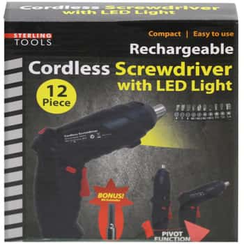Cordless Screwdriver with LED Light and Bits Included