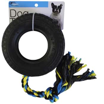 Rubber Tire Chew Ring with Braided Rope Pet Toy