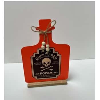 Table Decor Halloween Poison Bottle Metal 5.25x7in 3ast W/twine Bow & Beads Comply/label