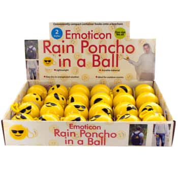Emoticon Rain Poncho in a Ball Countertop Display