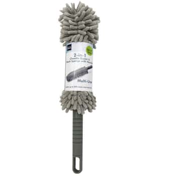 2-in-1 Chenille Duster &amp; Mesh Sponge with Handle