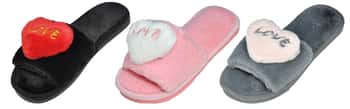 Women's Bedroom Slide Sandals w/ Embroidered Love Graphic & Heart Embellishment