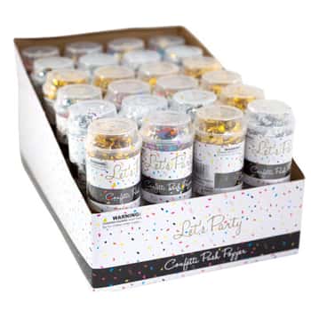 Confetti Push Popper In 24pc Pdq 3ast Silver/gold/multicolor 7g Shrink Insert Card/pdq