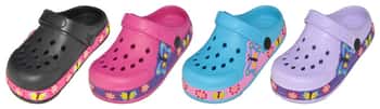 Girl's Vented Bubble Clogs w/ Embroidered Butterfly & Floral Patch