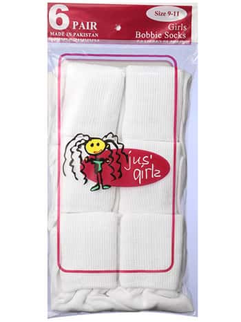 Girl's White Bobby Cuff Socks - Size 4-6 - 6-Pair Packs
