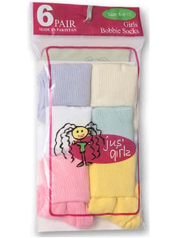 Girl's Pastel Bobby Cuff Socks - Size 4-6 - 6-Pair Packs