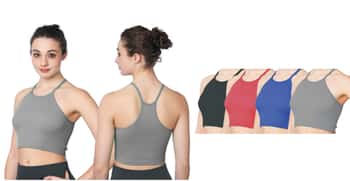 Women's Rib Knit Crop Sport Tank Tops - Sizes Medium-XL - Red, Black, Blue, & Grey