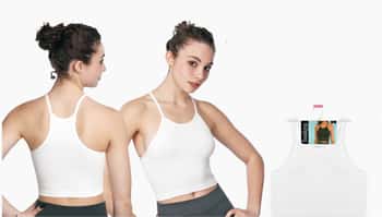 Women's Rib Knit Camisole Crop Sport Tank Tops - Sizes Medium-XL - White