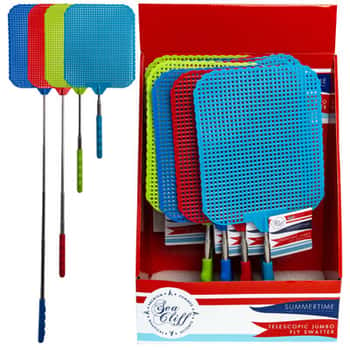 Fly Swatter Jumbo Telescopic Extends To 30in/4ast Clr 12pc Pdq Head 6.25x7.5in Summr Wrap Label