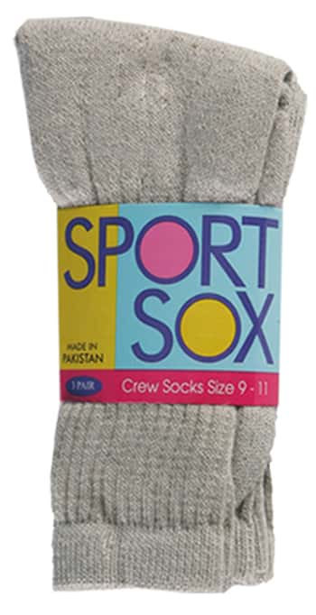Women's Grey Athletic Crew Socks - Size 9-11 - 3-Pair Packs