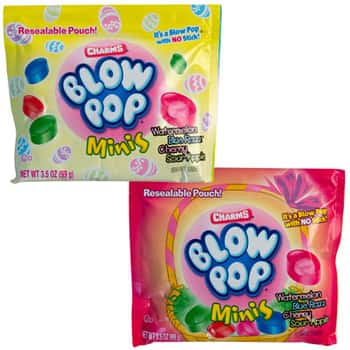 Easter Candy Blow Pop Minis 3 Oz Pouch On Mdse Strip