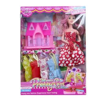 11&quot; bendable doll w/4 extra dresses &amp; play house