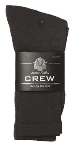 Men's Black Athletic Crew Socks - Size 10-13 - 3-Pair Packs