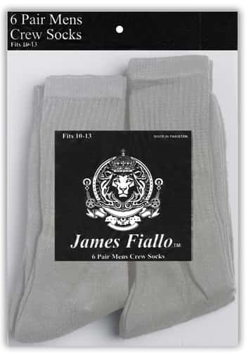 Men's Grey Athletic Crew Socks - Size 10-13 - 6-Pair Packs