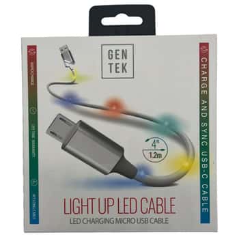Gen Tek LED 4 Foot Micro USB Charging Cable