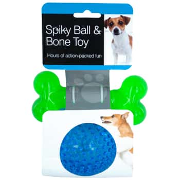 Spiky Ball &amp; Bone Dog Toy Set