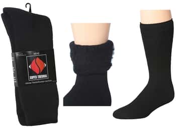 Men's Black Super Thermal Crew Socks w/ Brushed Lining - Size 10-13