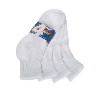 Children's White Athletic Ankle Socks - Size 6-8 - 4-Pair Packs