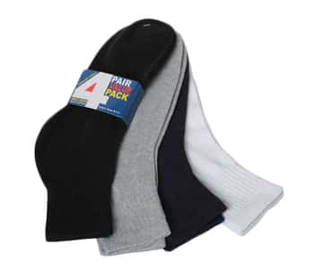 Children's Athletic Ankle Socks - Black/White/Grey - Size 4-6 - 4-Pair Packs