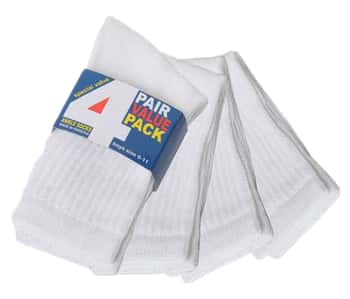 Children's White Athletic High Ankle Socks - Size 6-8 - 4-Pair Packs