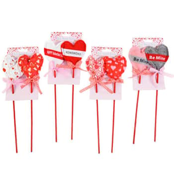 Valentine Heart Pick 2pk 12in 4ast Stuffed W/bow Tie On Card