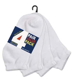 Children's White Athletic Low Cut Socks - Size 4-6 - 4-Pair Packs
