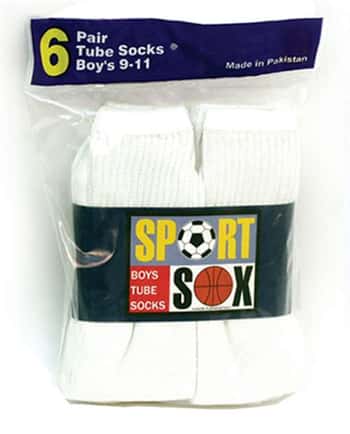 Children's White Athletic Tube Socks - Size 4-6 - 6-Pair Packs