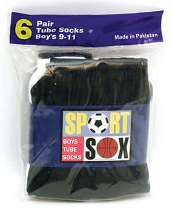 Children's Athletic Tube Socks - Black/White/Grey - Size 4-6 - 6-Pair Packs
