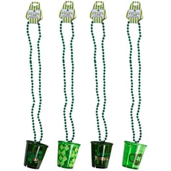 Necklace Beaded W/shot Glass 4ast St Pats Prints/barbell Hdr