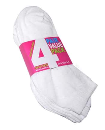 Children's White Athletic Low Cut Socks - Size 4-6 - 4-Pair Packs