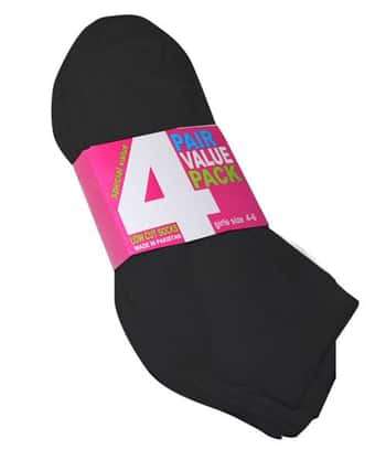 Children's Black Athletic Low Cut Socks - Size 4-6 - 4-Pair Packs