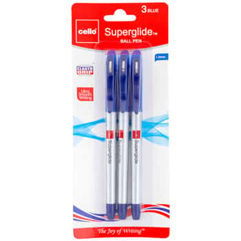 Pens 3ct Blue Ink 1.0mm Super Glide Carded Ref# Bpsgbl1003