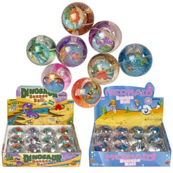 Bouncing Ball Light Up 1 Each Dino/mermaid 12pc Pdq/mstr Ctn W/glitter/tinsel 4ast Per Style