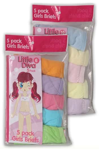 Girl's Underwear 5-Packs - Solid Colors - Sizes 4-14
