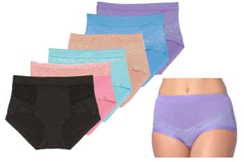 Women's Microfiber Brief Cut Panties - Solid Colors w/ Lace Trim - Sizes 5-7